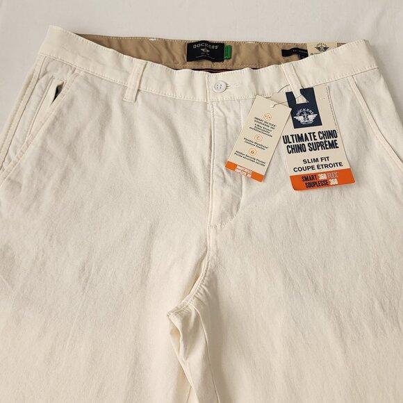 Dockers Mens Straight Fit White Khaki Chino Pants 32x32 Classic Office Slim NWT - Picture 9 of 16